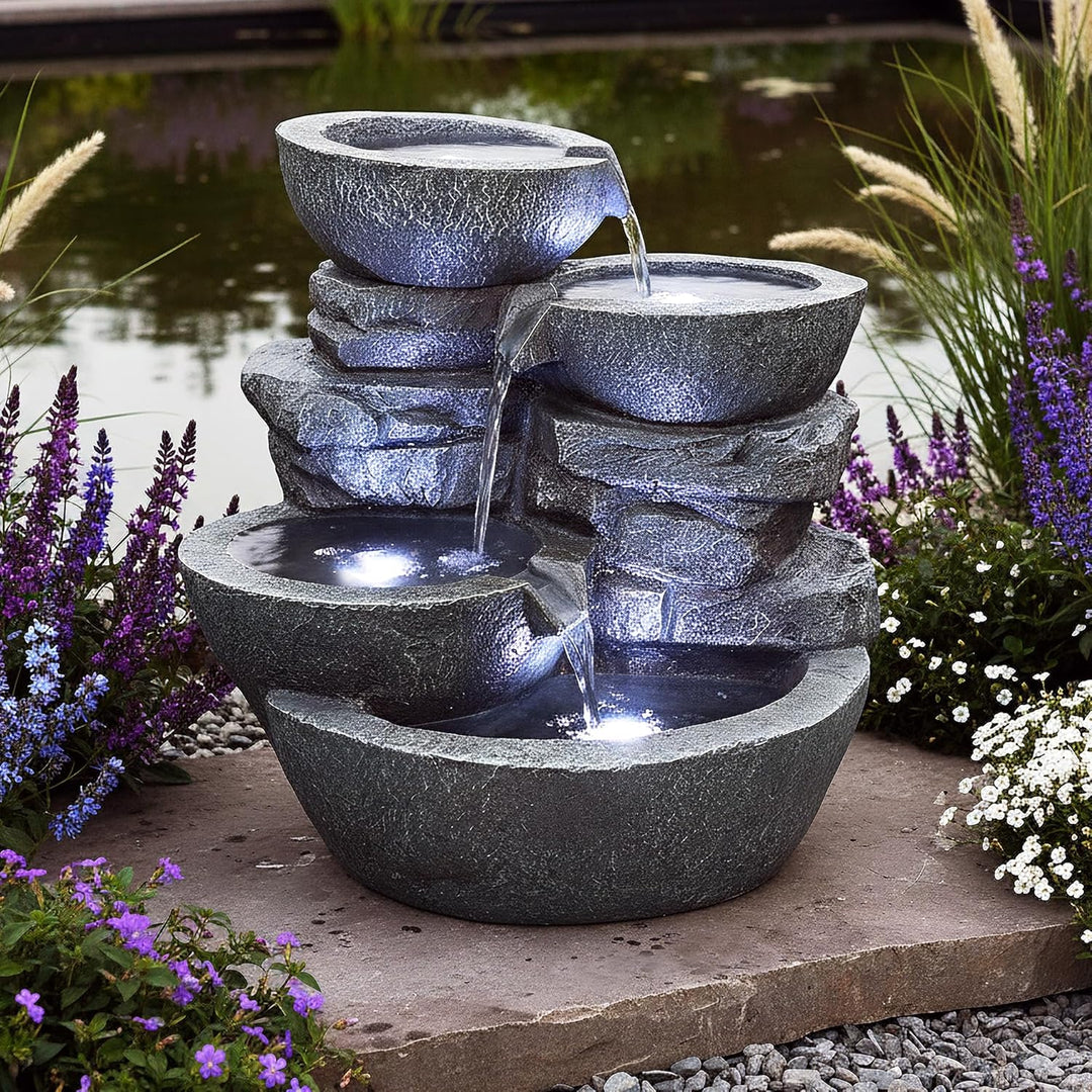 Arnusa Gartenbrunnen Cascades mit LED Beleuchtung Innen und Aussen Springbrunnen Zimmerbrunnen kompl