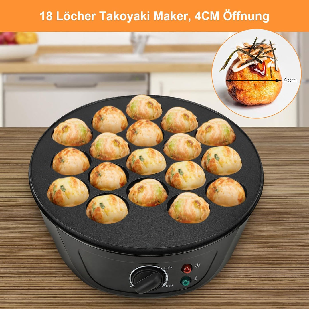Takoyaki Maker Elektrisch, Gusseisen Pancake Ball Maker mit 18 Löcher, für die Herstellung Japanisch