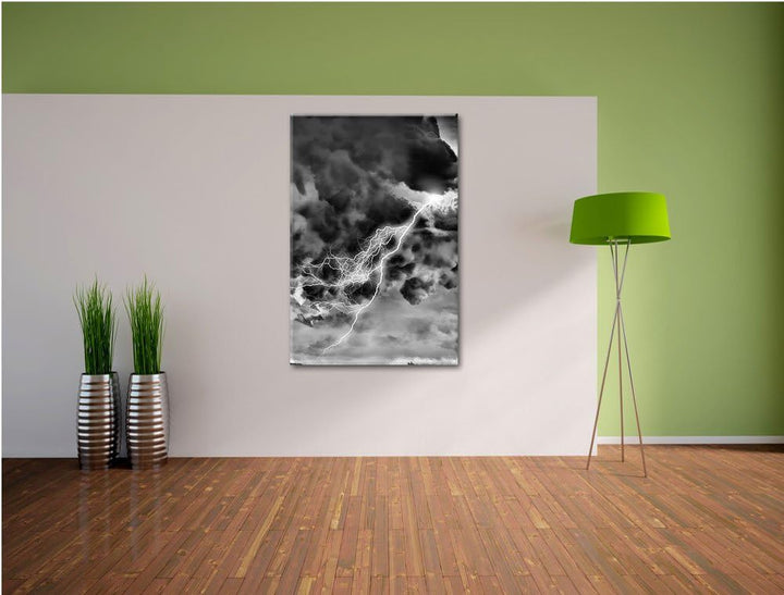 Pixxprint Blitz am Himmel als Leinwandbild/Grösse: 100x70 / Wandbild/Kunstdruck/fertig bespannt, 100