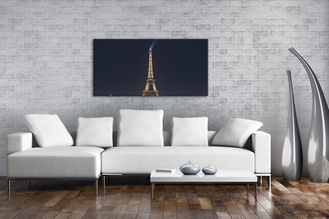 Eiffelturm in Paris bei Nacht Panorama 80x40 cm als Leinwandbild, Motiv fertig gerahmt auf Echtholzr