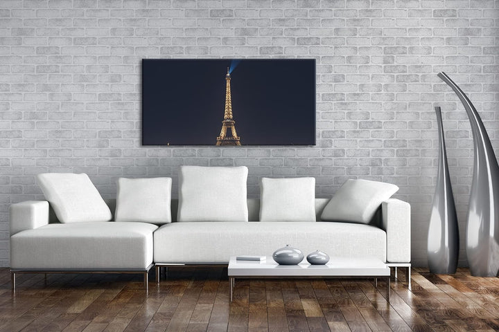 Eiffelturm in Paris bei Nacht Panorama 80x40 cm als Leinwandbild, Motiv fertig gerahmt auf Echtholzr