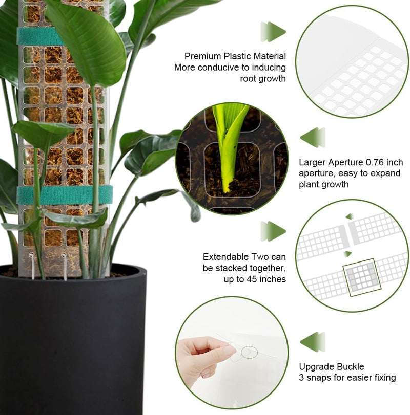 Vicloon Moosstab Rankhilfe, 4 Stück Kunststoff-Moosstange 61cm Monstera Pflanzstab, Pflanzenunterstü