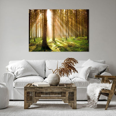 Bilder auf Leinwand 100x70cm Leinwandbild mit Rahmen Bäume Sonne Natur Gross Wanddeko Bild Schlafzim