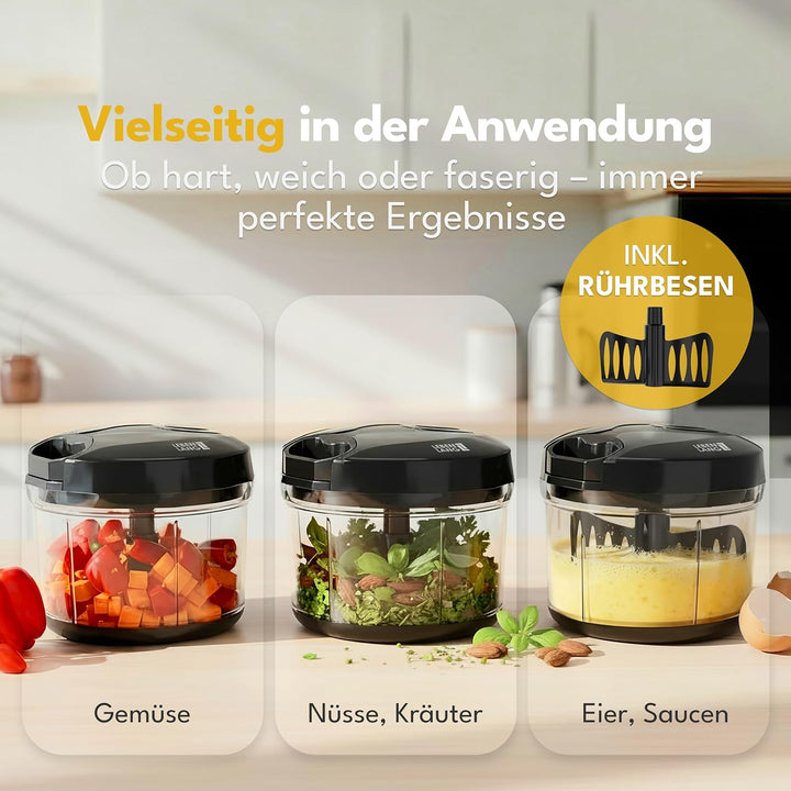 LEBENLANG Gemüse & Zwiebelschneider - 1L Obst Zerkleinerer manuell & BPA-Frei | Schwarz für Zwiebeln