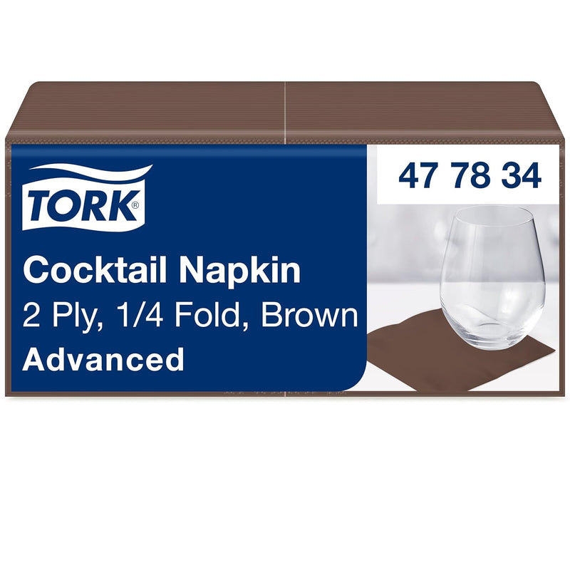 Tork 477834 Cocktailservietten Braun / Cocktail Serviette in Advanced Qualität mit 1/4 Falz / 12 x 2