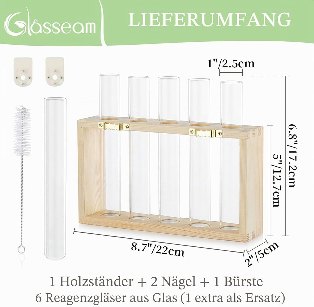 Modern Blumenvase Kleine Vasen Deko Set Vintage Glas Reagenzgläser Für Blumen Mit Ständer Holz Propa