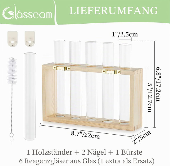 Modern Blumenvase Kleine Vasen Deko Set Vintage Glas Reagenzgläser Für Blumen Mit Ständer Holz Propa