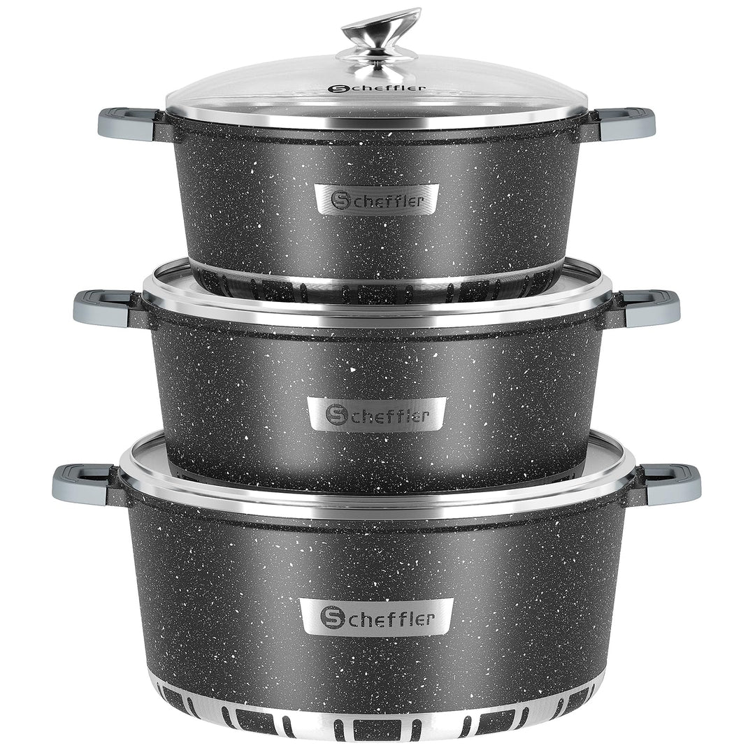 Topfset Scheffler Kochtopf Set Induktion 6-teilig,32/36/40cm Töpfe Set mit Glasdeckel,Antihaftbeschi