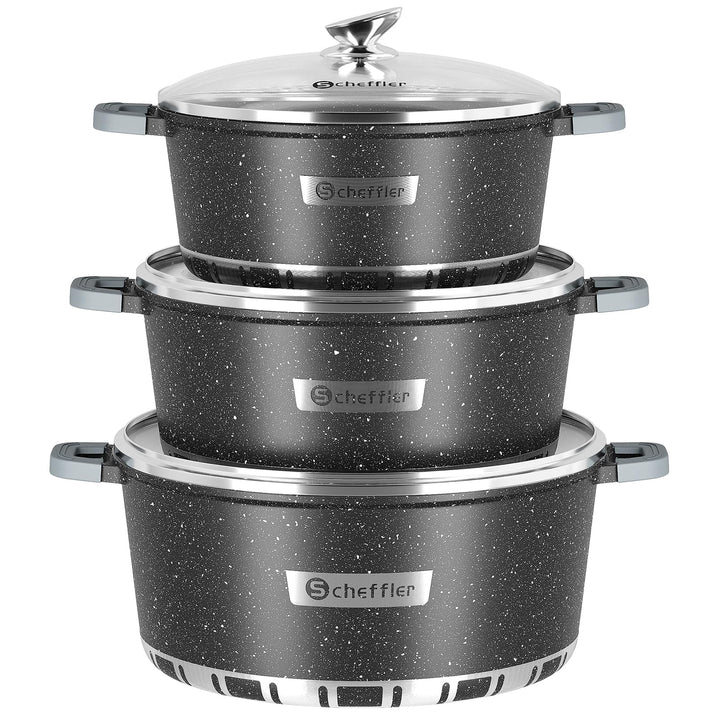 Topfset Scheffler Kochtopf Set Induktion 6-teilig,32/36/40cm Töpfe Set mit Glasdeckel,Antihaftbeschi