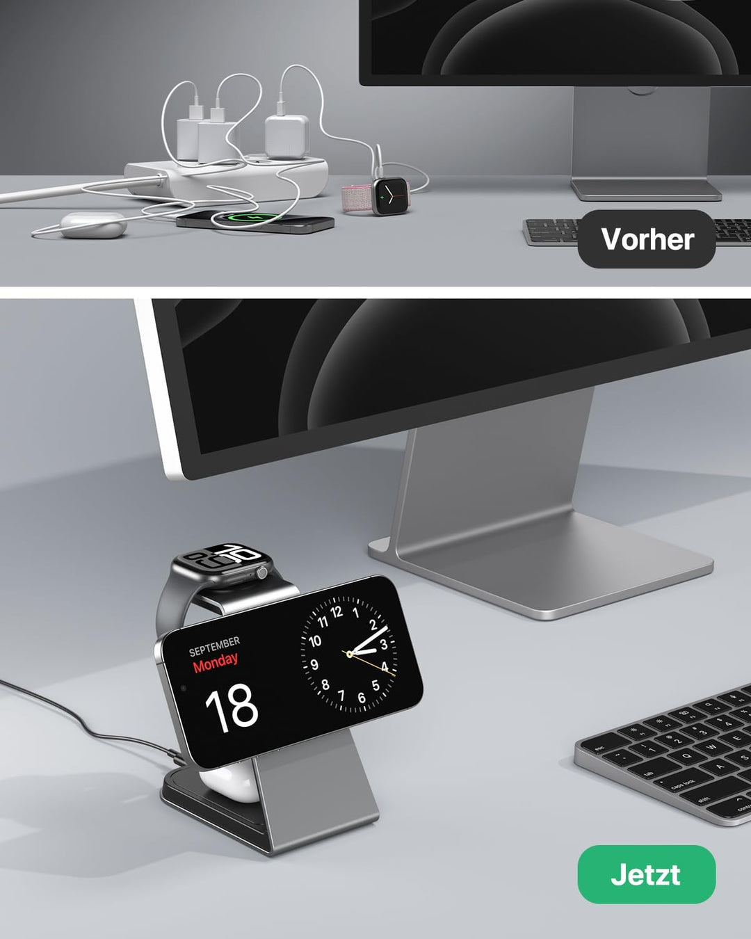 Mag-Safe Ladestation 3 IN 1, Ladegerät kompatibel mit App1e Watch und iPh0ne, Induktive Ladestation