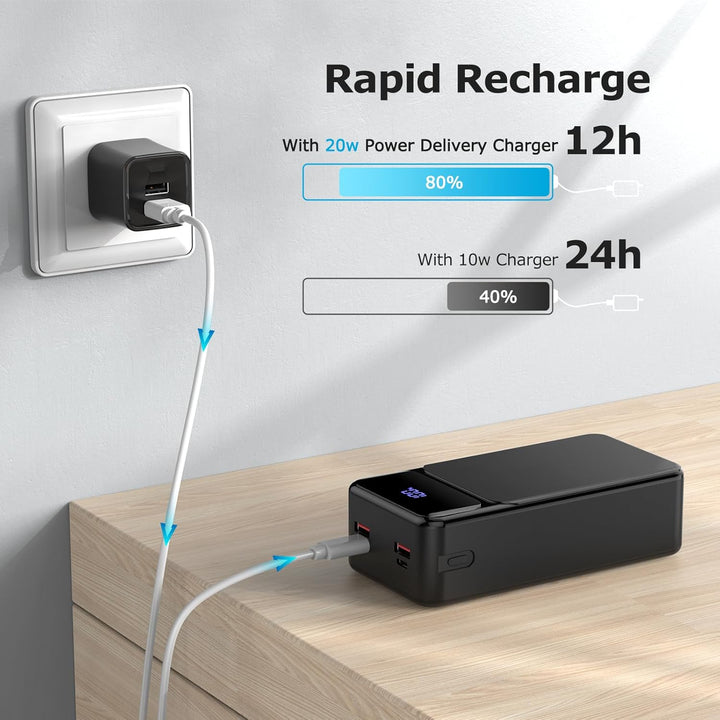 50000mAh Powerbank 22.5W Schnellladung Tragbare Power Bank USB-C mit 4 Ausgängen &amp; 2 Eingängen LED-D