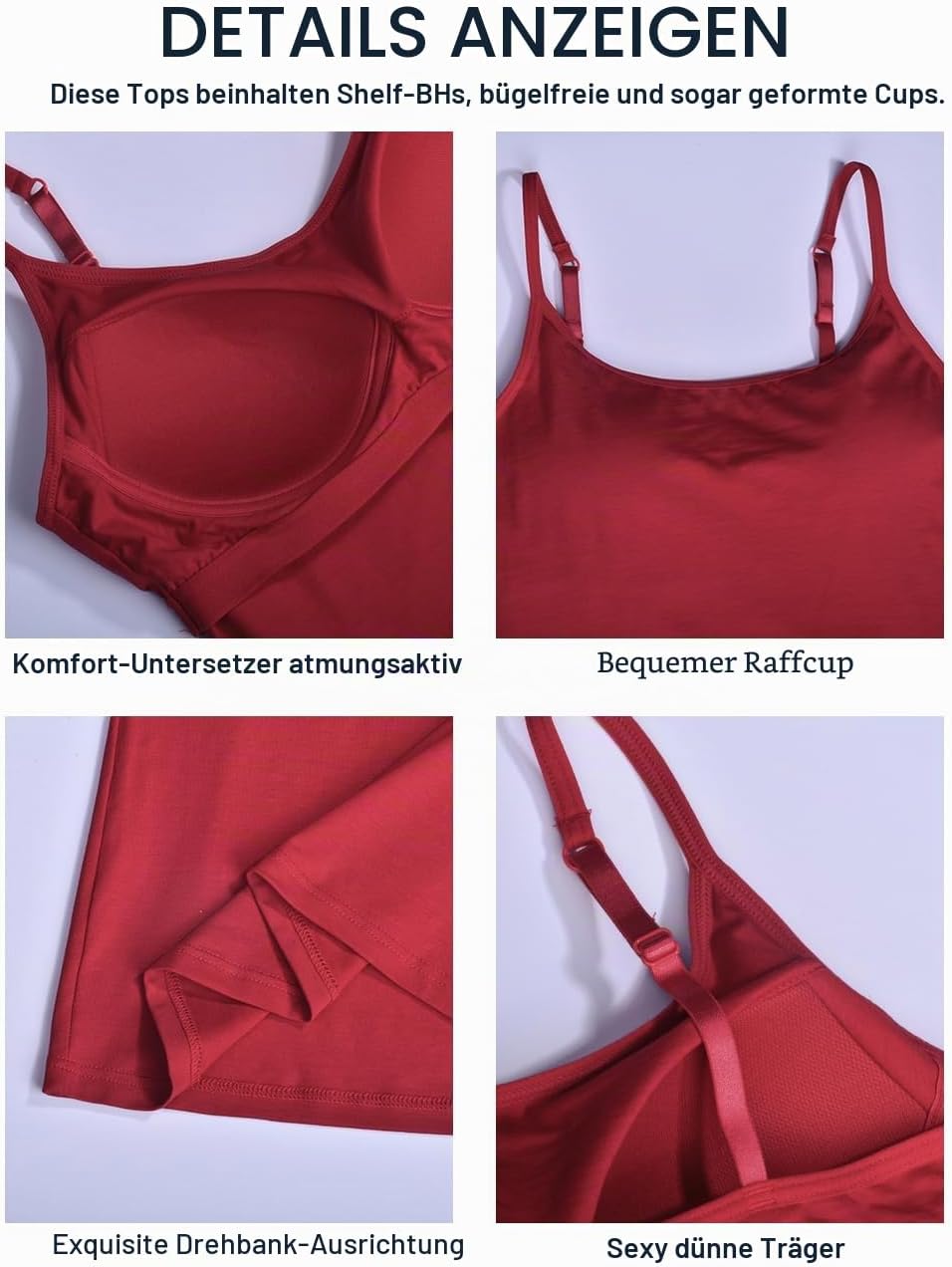 STARBILD Damen Unterhemd, S-4XL L Burgunderrot, L Burgunderrot