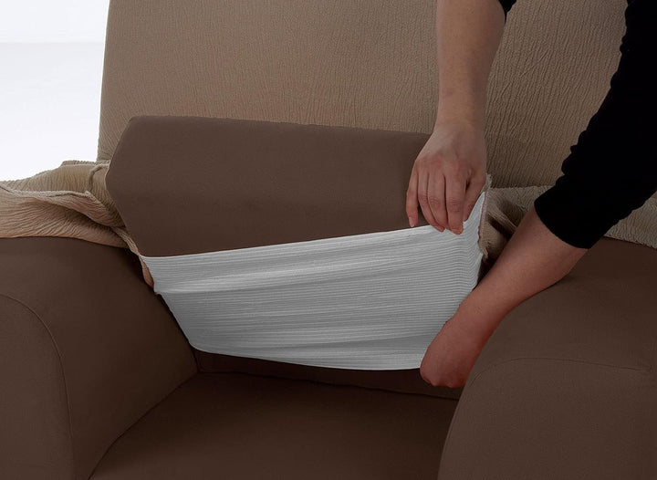 MaxiFUNDAS - Elastischer Sofabezug Vega 2-Sitzer Dunkelbeige 2 Plätze Leinfarben, 2 Plätze Leinfarbe