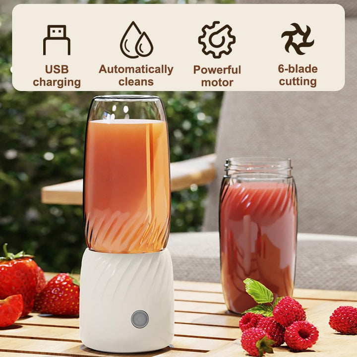 Kleine Standmixer 350 ml, Tragbarer Elektrisch Blender mit 6-Klingen Edelstahl, Mini USB Mixer für F