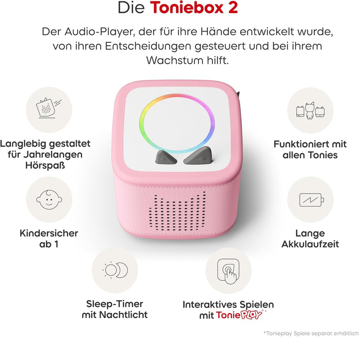tonies Toniebox 2 Bundle Incl. 4 Peppa Pig Abenteuer und Gute Nacht Geschichten, Pink, Audioplayer f