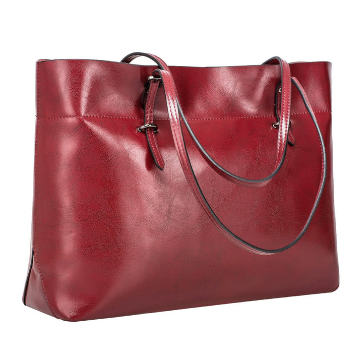 S-ZONE Damen Handtasche Echtleder Schultertasche Umhängetasche Grosse Shopper Tote Beutel Weinrot, W