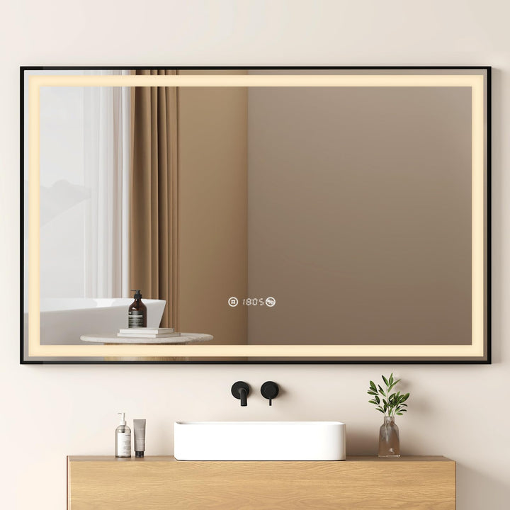 EMKE Badspiegel mit Beleuchtung 120x70cm Badspiegel Schwarzer Rand LED Badezimmerspiegel mit Touch,