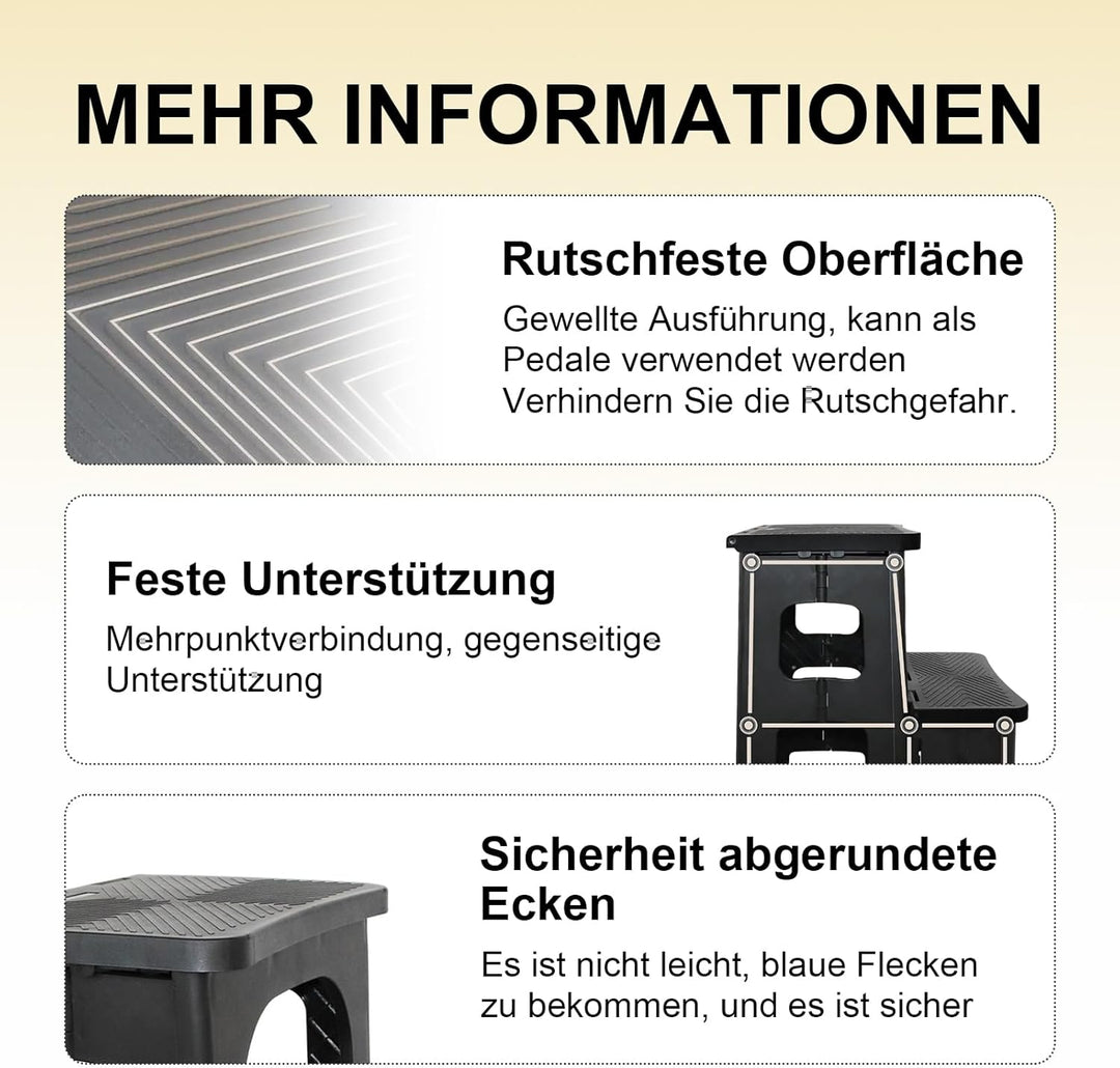 2 Stufen Tritthocker Klappbar Klapphocker mit Tragegriff Rutschfester Trittschemel Fusshocker Tragba