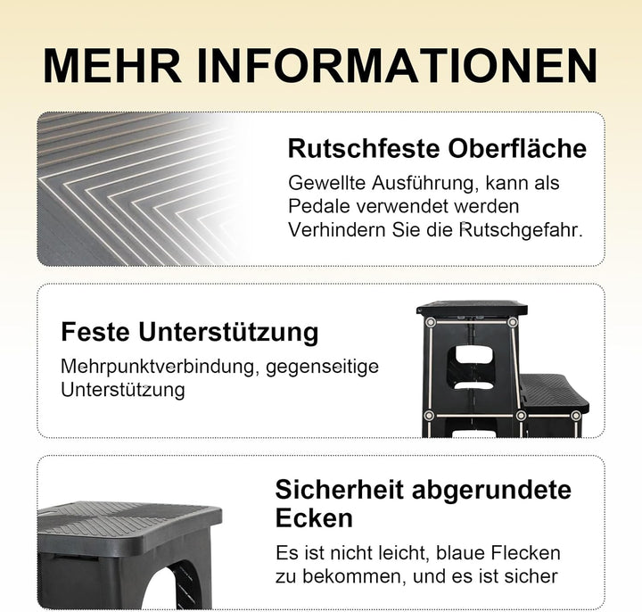 2 Stufen Tritthocker Klappbar Klapphocker mit Tragegriff Rutschfester Trittschemel Fusshocker Tragba