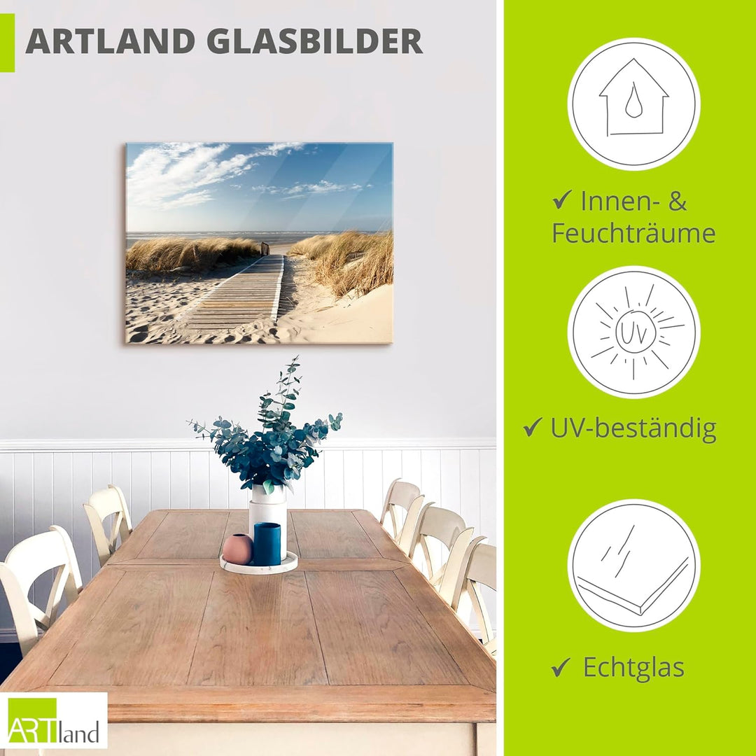 ARTland Glasbilder Wandbild Glas Bild einteilig 80x60 cm Querformat Strand Meer Küste Nordsee Natur
