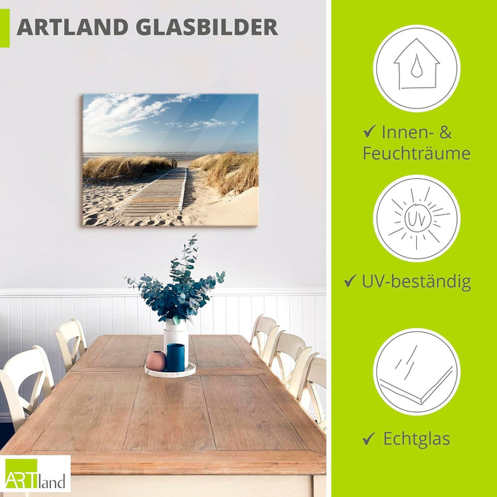 ARTland Glasbilder Wandbild Glas Bild einteilig 80x60 cm Querformat Strand Meer Küste Nordsee Natur