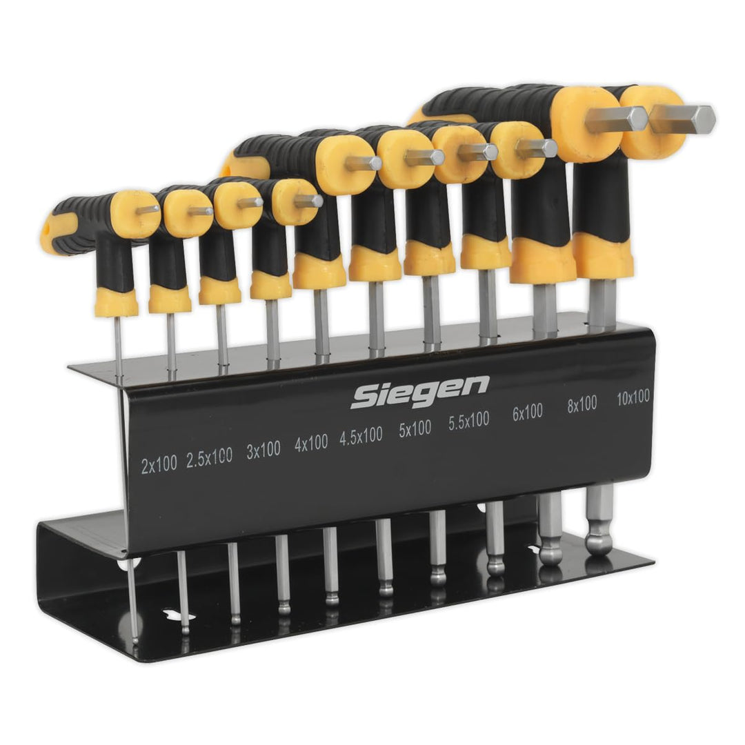 Siegen s01150 T-Griff Metrisches Sechskant-Kugelkopf Stiftschlüssel, rot, Set 10 Stück 1 Rot, 1 Rot