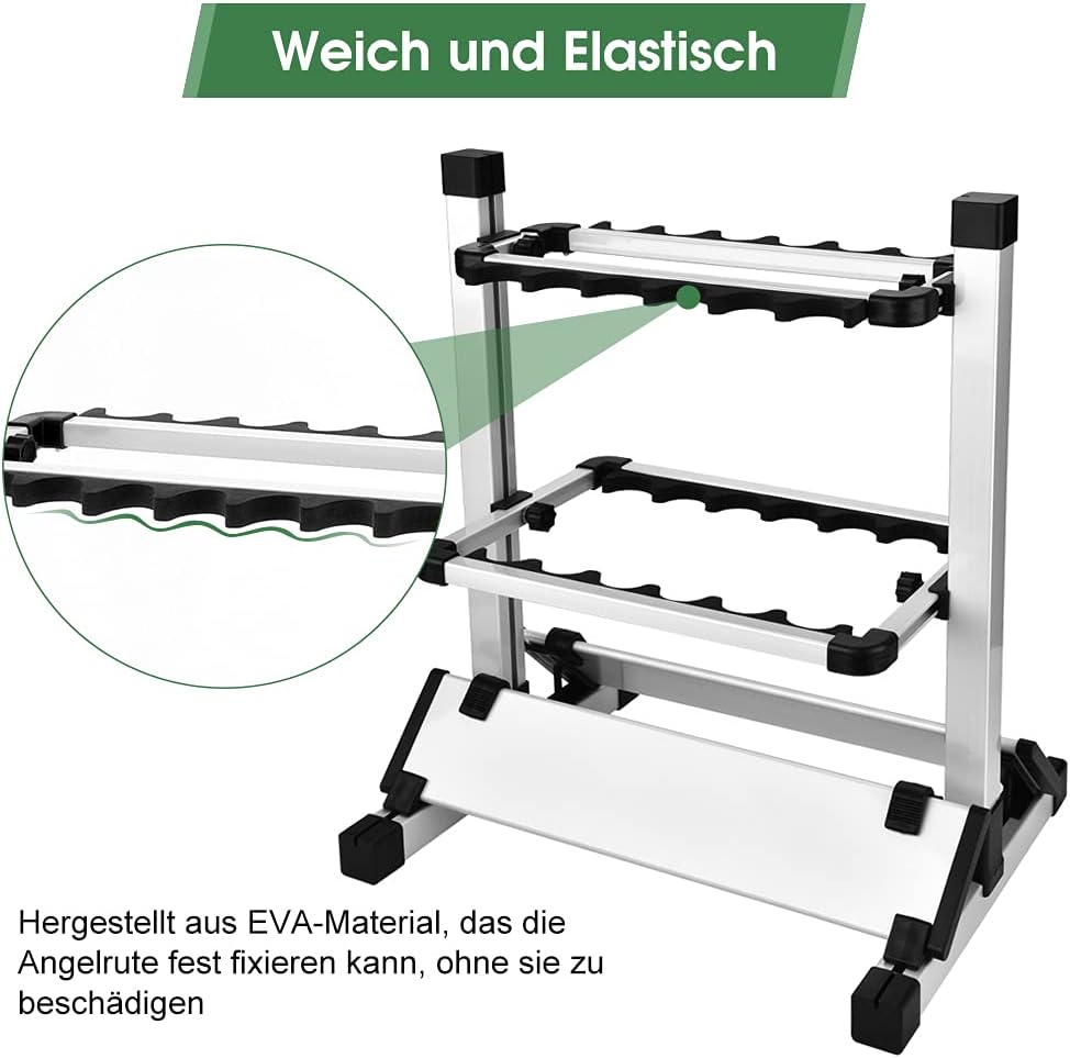Wakects Leichter Angelrutenständer, Fishing Rod Storage Rack für 12 Ruten, 44,5 x 50 x 32,5 cm, Schw