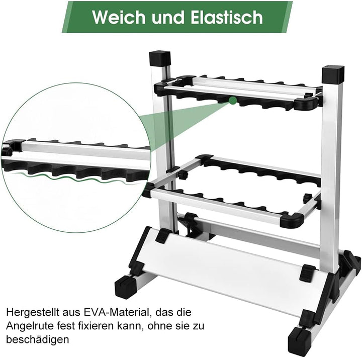 Wakects Leichter Angelrutenständer, Fishing Rod Storage Rack für 12 Ruten, 44,5 x 50 x 32,5 cm, Schw