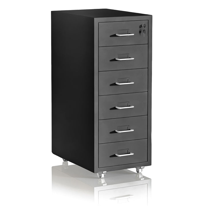 Relaxdays Rollcontainer, 6 Schubladen, HxBxT: 69 x 28 x 41 cm, abschliessbar, Aktenschrank auf Rolle