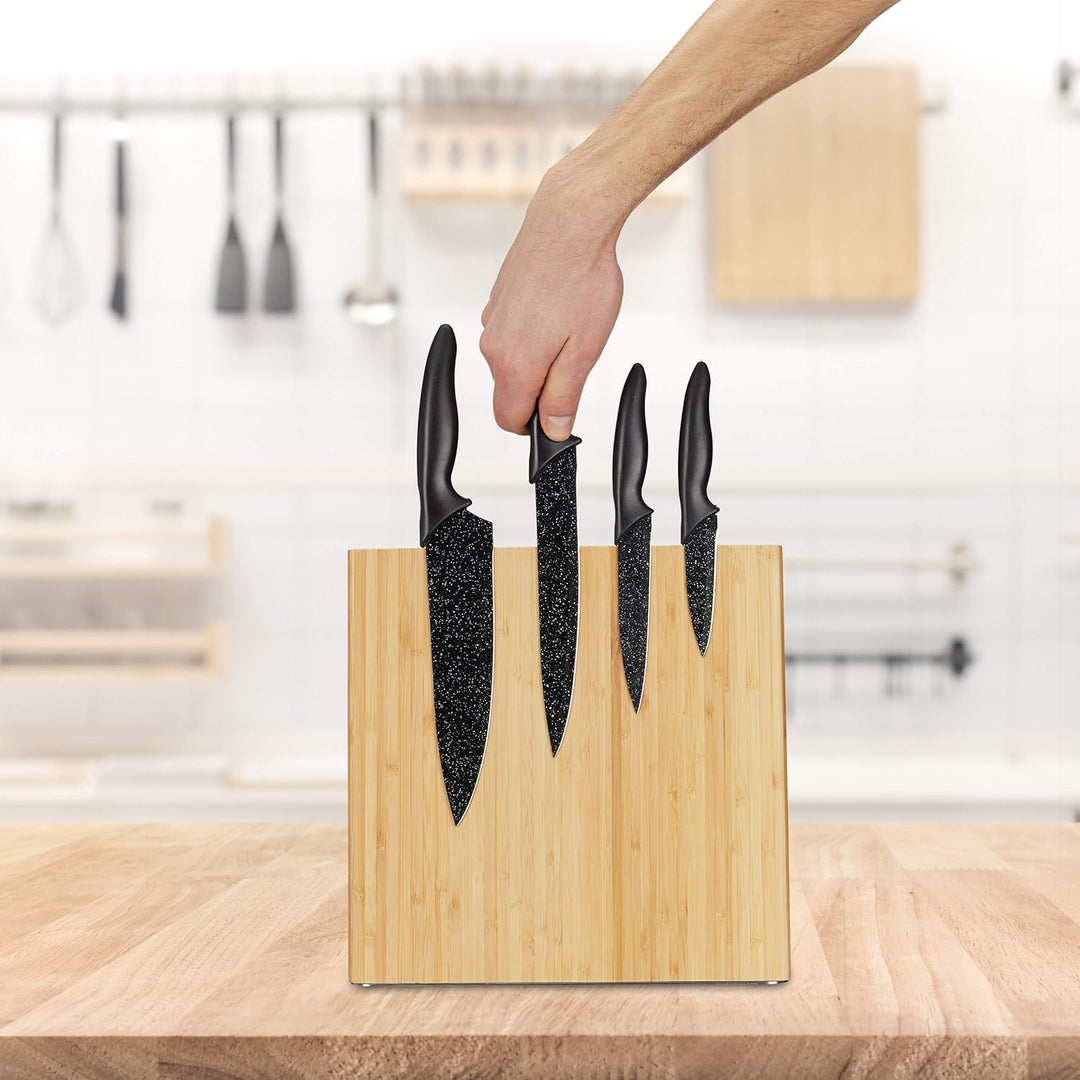 Relaxdays Messerblock magnetisch, Messerhalter aus Bambus, unbestücktes Messerbrett, universal, 27,5