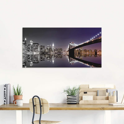 ARTland Glasbilder Wandbild Glas Bild einteilig 60x30 cm Querformat USA New York Skyline Nacht Städt