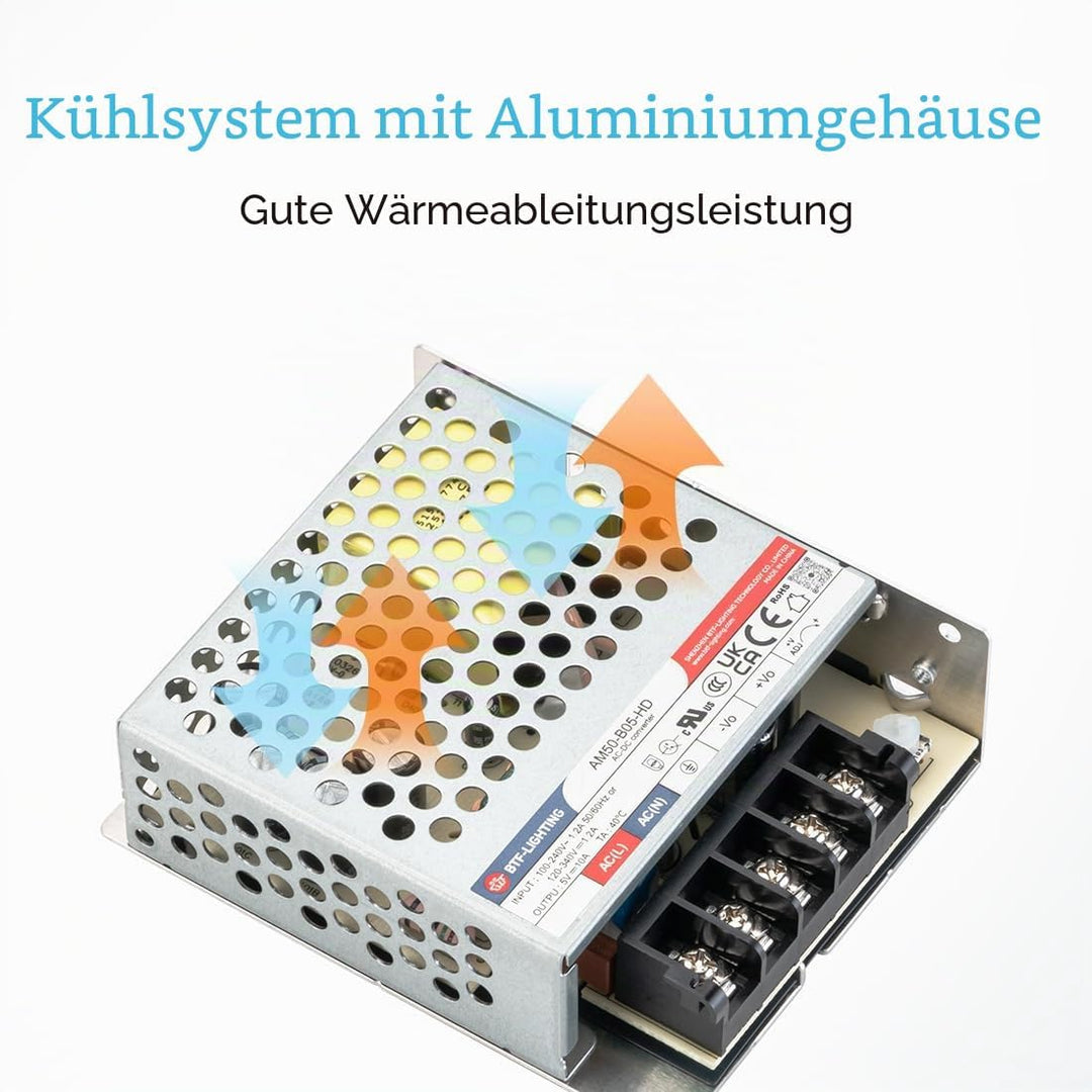 BTF-LIGHTING 50W 5V Netzteil CE Zertifiziert Aluminium LED-Treiber AC 100-240V zu DC 5V Transformato