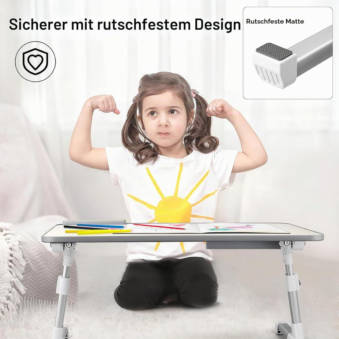Laptoptisch fürs Bett, Höhenverstellbar, Winkelverstellbar, Betttisch Klappbar mit Schublade, Tablet
