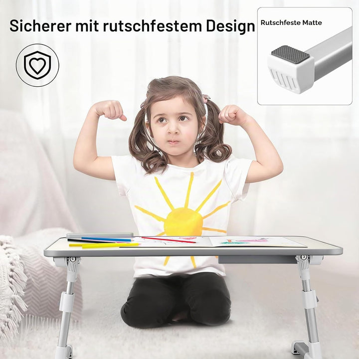 Laptoptisch fürs Bett, Höhenverstellbar, Winkelverstellbar, Betttisch Klappbar mit Schublade, Tablet