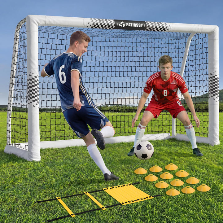 Fussballtor für den Garten, 240 x 160 cm, robustes Fussballnetz mit sicherheitsgepolsterten Metallpf