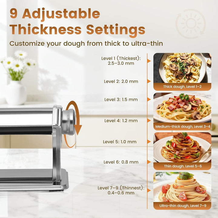 Manuelle Nudelmaschine, Edelstahl Pasta Maker mit 3 Schneidern, Nudeltrockner Nudelständer und 9 Ein