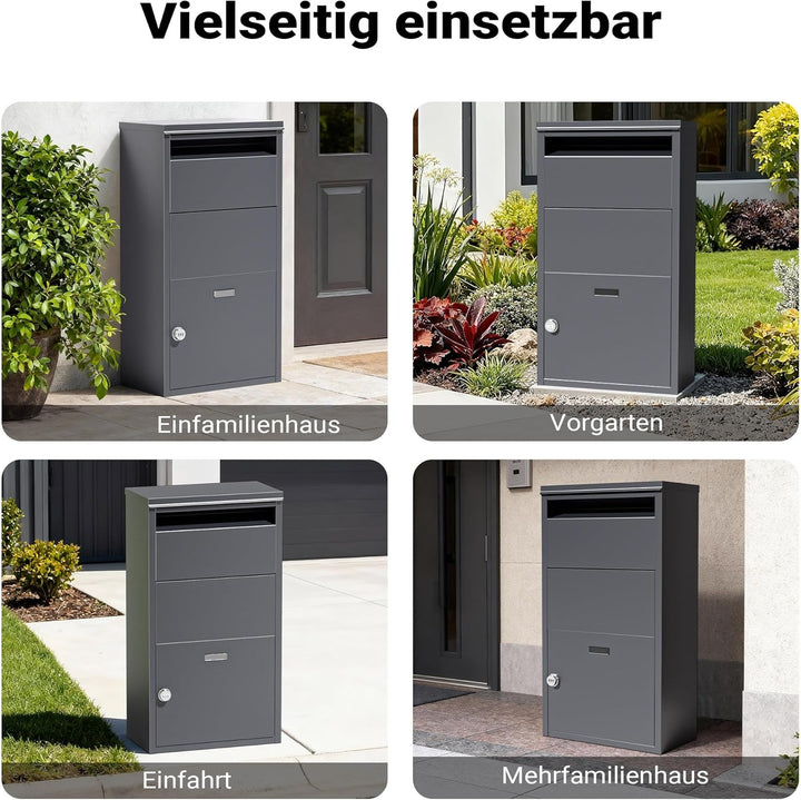 Wiltec Paketkasten grau 410 x 220 x 750 mm, Paketbox Zuhause, Private Paketannahme passend für Paket