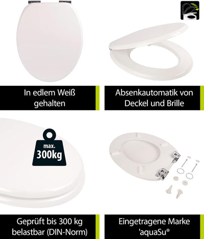 aquaSu® WC-Sitz mit Absenkautomatik Venezia in Weiss, mit robustem Holzkern, Schnellbefestigung Fast