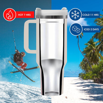 STARLA Thermobecher mit Strohhalm und Henkel 1,2l gross, 2 Deckel, auslaufsicher, Edelstahl Isolierb