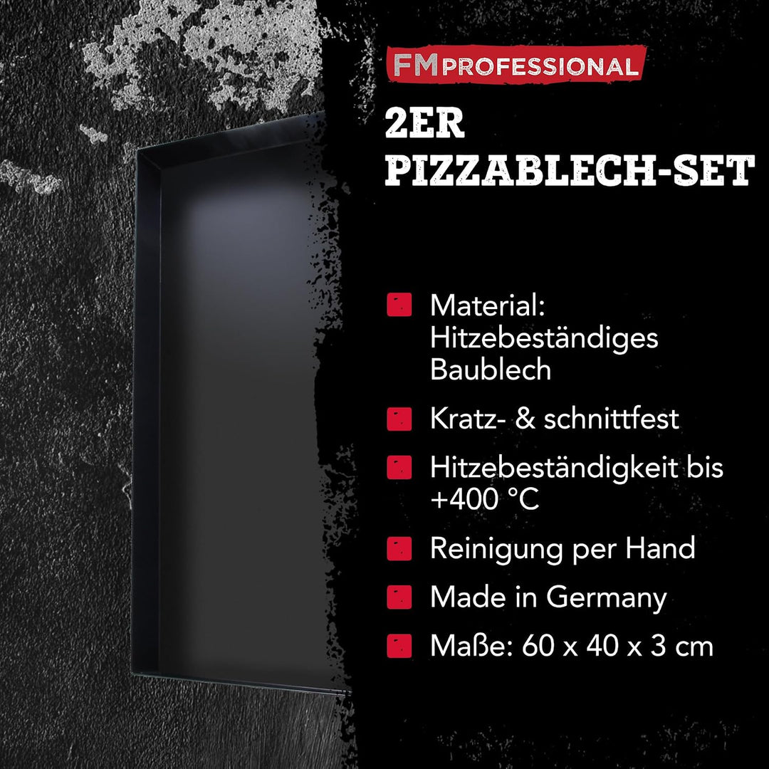 FMprofessional Pizzablech-Set 60x40 cm, eckige From ideal für Pizza, Backblech ist hitzebeständig bi