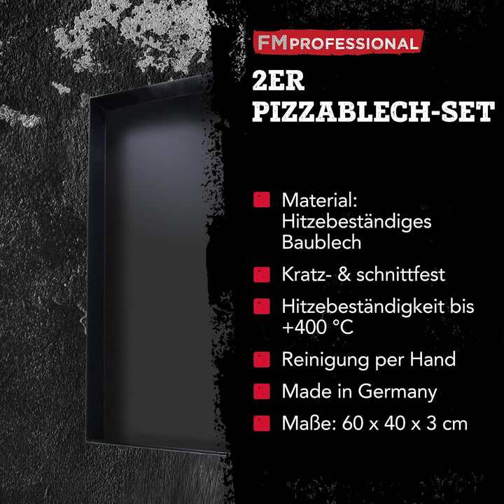 FMprofessional Pizzablech-Set 60x40 cm, eckige From ideal für Pizza, Backblech ist hitzebeständig bi