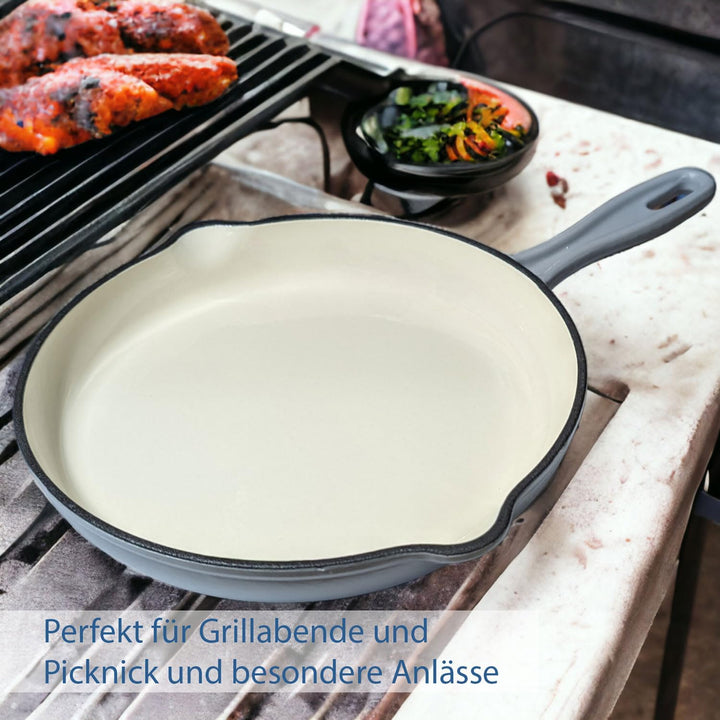 osoltus Grillpfanne Gusseisen (hellgrau, rund mit Griff) rund mit Griff Hellgrau, rund mit Griff Hel