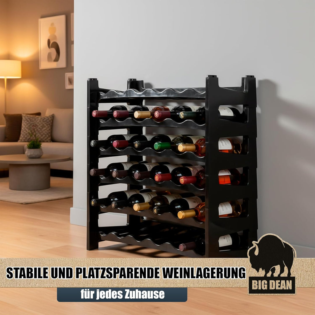 BigDean Flaschenregal stapelbar für 36 Flaschen Weinregal aus Kunststoff Schwarz Getränkeregal Flasc