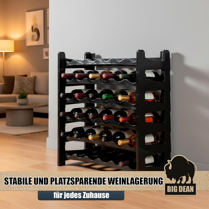 BigDean Flaschenregal stapelbar für 36 Flaschen Weinregal aus Kunststoff Schwarz Getränkeregal Flasc