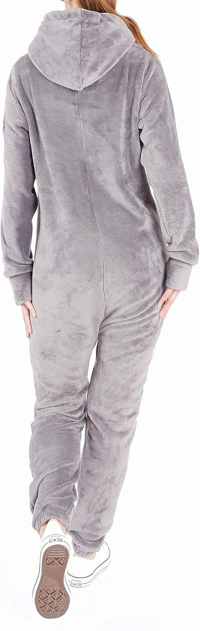 Finchgirl F2001 Damen Jumpsuit Teddy Fleece Einteiler Overall Anzug Flauschig S Dunkelgrau, S Dunkel