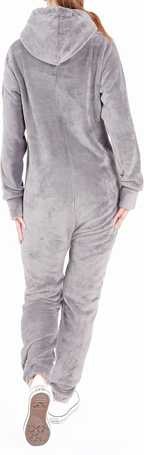 Finchgirl F2001 Damen Jumpsuit Teddy Fleece Einteiler Overall Anzug Flauschig S Dunkelgrau, S Dunkel