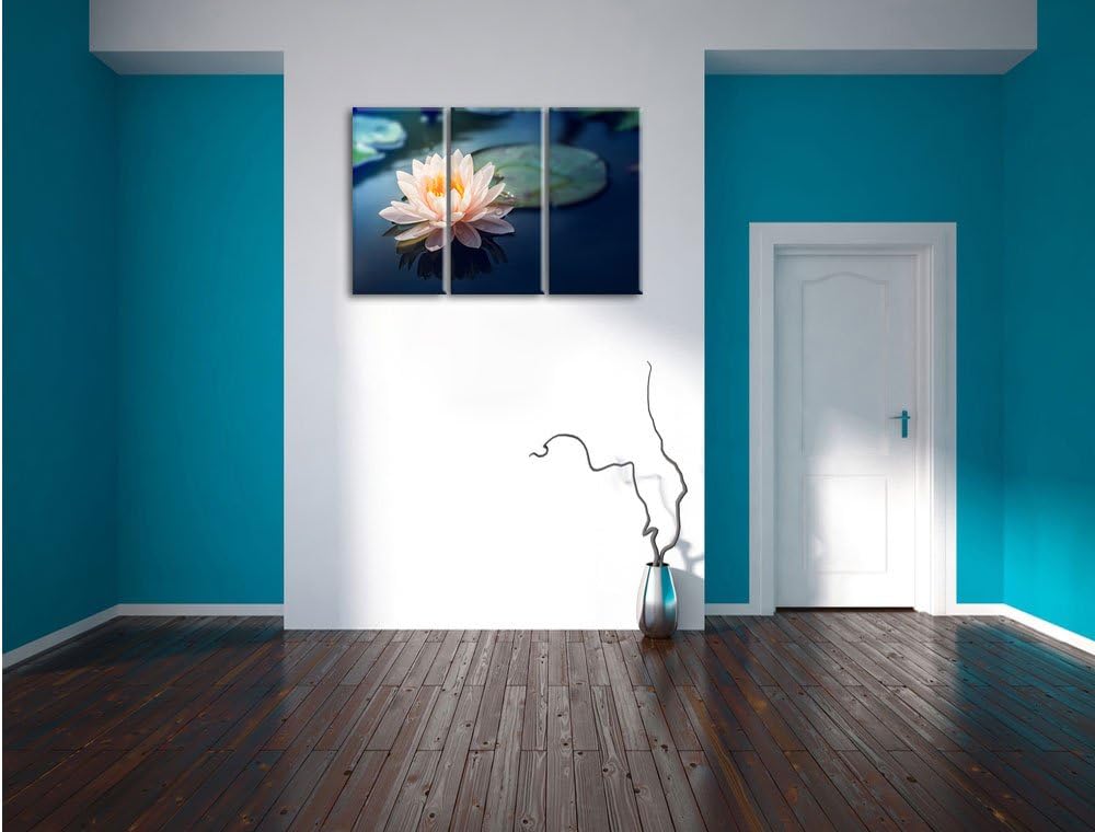 Pixxprint Eine schöne rosa Lotosblume in Teich 3-Teiler Leinwandbild 120x80 Bild auf Leinwand