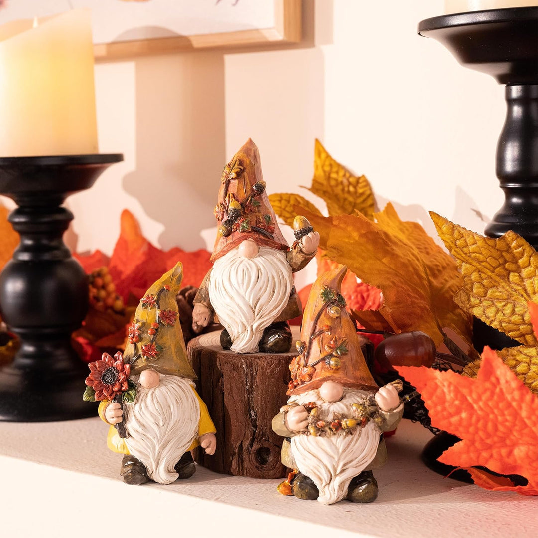 Valery Madelyn 3er Herbstdeko Figuren Kunstharz Zwerge Gartendeko,10cm Gartenzwerge für Herbst Deko
