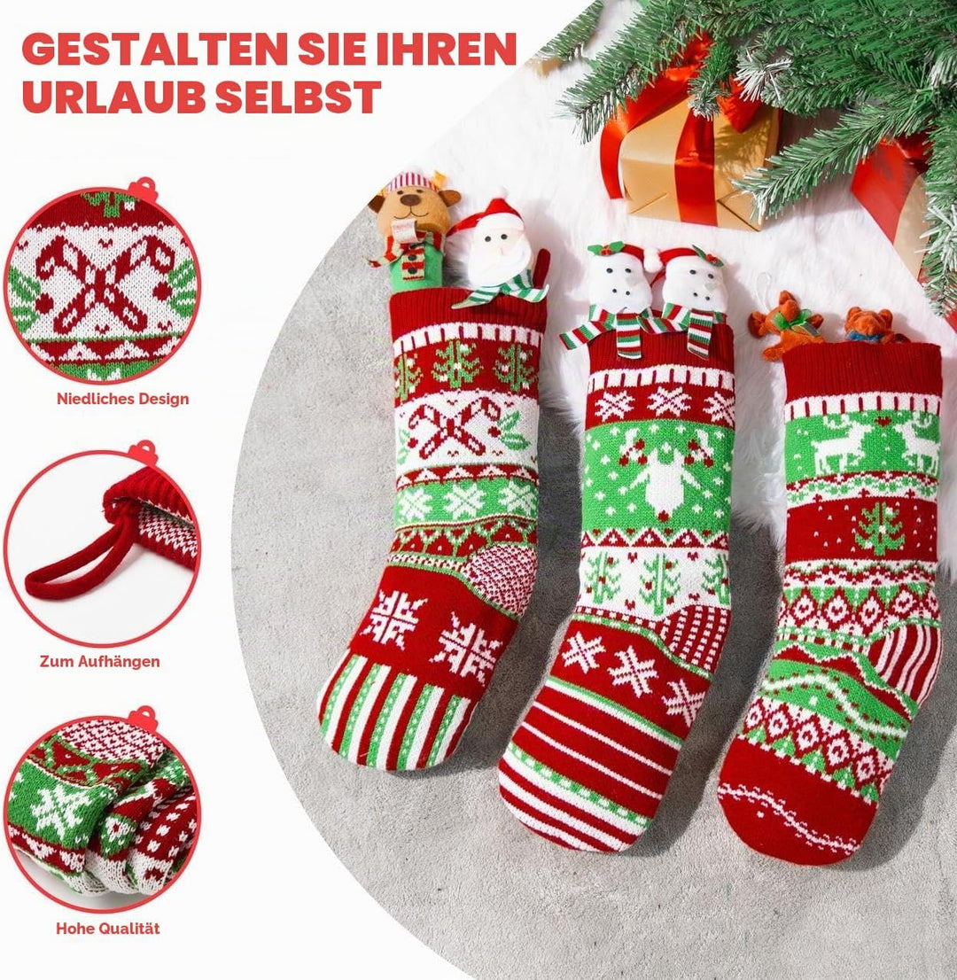 JOYIN 3 Pack 45.7cm Gestrickte, grosse rustikale Zopfmuster Nikolausstrumpf-Nikolausstiefel für für