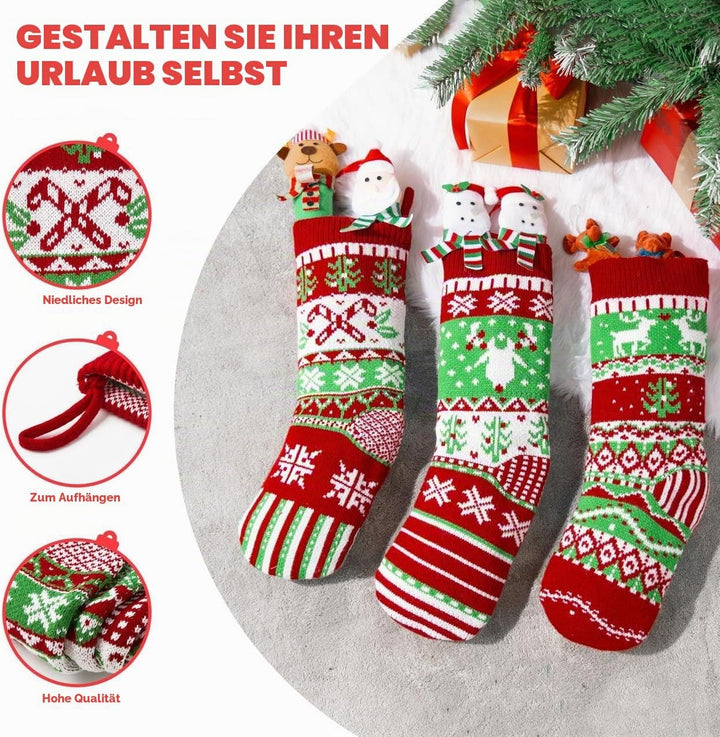 JOYIN 3 Pack 45.7cm Gestrickte, grosse rustikale Zopfmuster Nikolausstrumpf-Nikolausstiefel für für